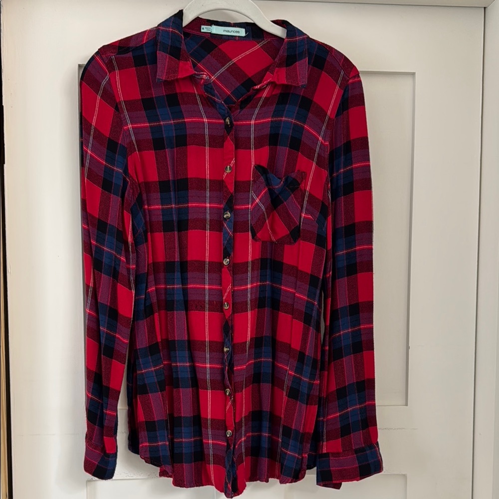 Red and Blue Plaid Button-Up Shirt